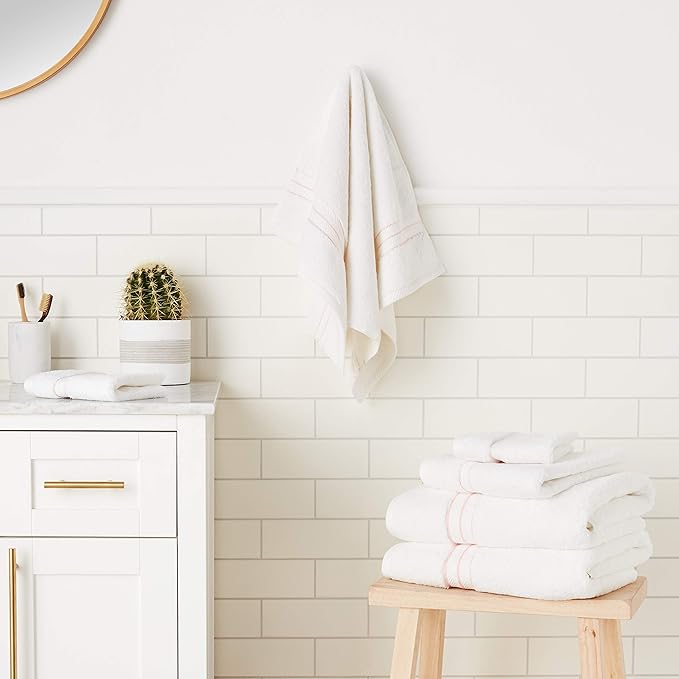 Superior Turkish Cotton Ultra-Plush 6-Piece Towel Set, Ideal for Master Bath, Guest Bathroom, Fast Drying, Shower, Spa, Face/Washcloths, Hand, Bath Towels, Absorbent, Home Basics, Tea Rose