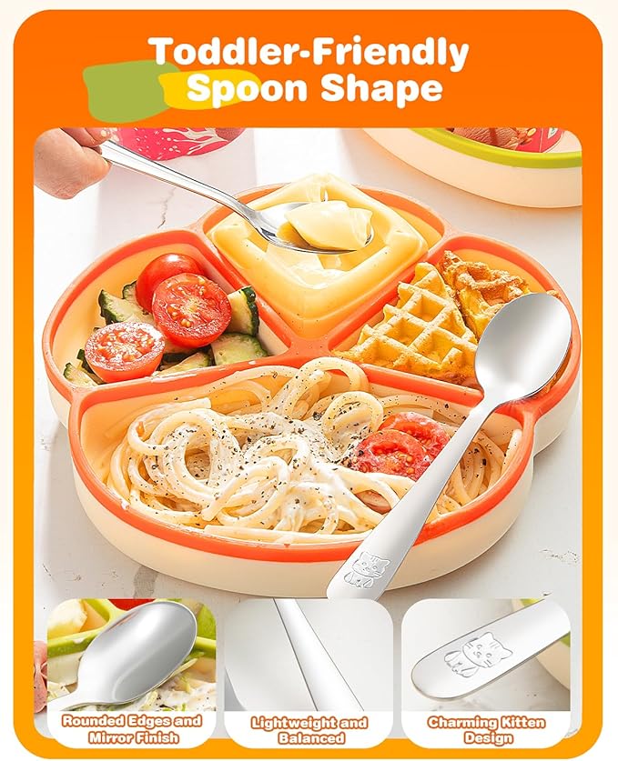 8-Piece Toddler Utensils Set, Food Grade Stainless Steel Kids Silverware Set Including Forks and Spoons, Child-Sized, Dishwasher Safe