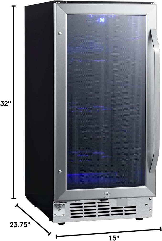 EdgeStar CBR902SG 15 Inch Wide 80 Can Built-In Beverage Cooler with Blue LED Lighting
