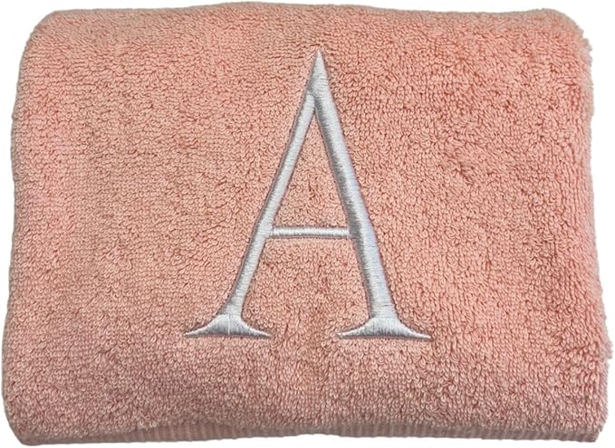 Pink Initial Hand Towel for Bathroom - Monogrammed Luxury Hotel Quality Decorative Embroidered Towel for Powder Room, Spa - GOTS Organic Certified - Set of 2 Letter S