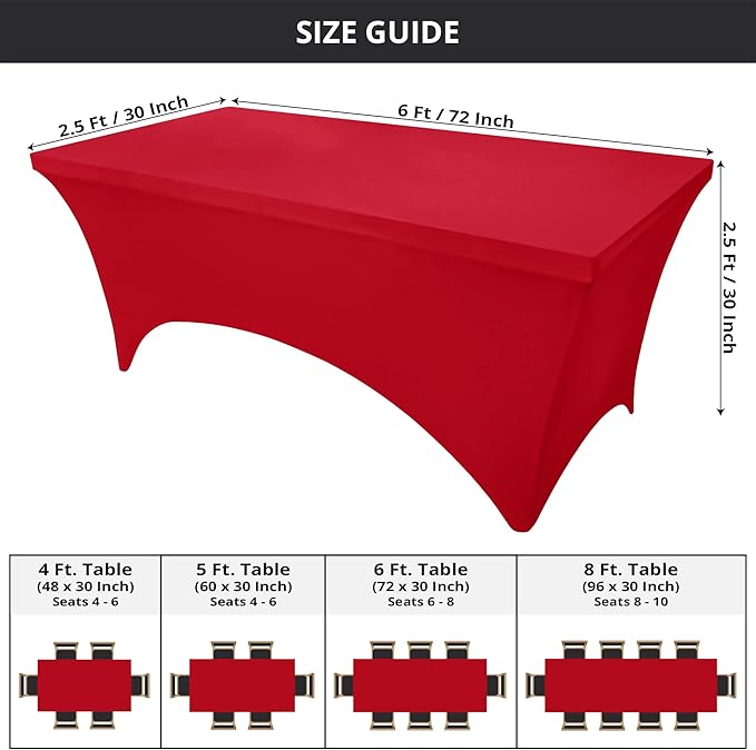 Utopia Kitchen 6FT Spandex Tablecloth [1 Pack, Red] 200 GSM Stretch, Fitted, Washable and Wrinkle Resistant Table Cloth Rectangle Cover for Trade Shows, Wedding, Parties [72Lx30Wx30H Inch]