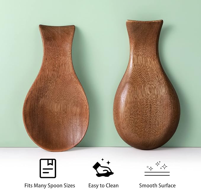 Patelai Acacia Wood Spoon Rest for Stove Top Bamboo Holder for Spatula Rest for Kitchen, Counter Spoon Holder for Countertop, Modern and Rustic for Farmhouse as Dining Table Decoration(Brown)
