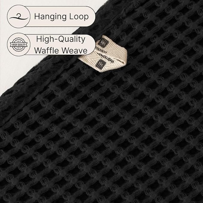 Waffle Washcloths Set of 8 Black - Premium Quality 100% Turkish Cotton Face Washcloth, Soft Makeup Towel, Shower Cloth, Kitchen Towel (Black, Set of 8 Washcloths)
