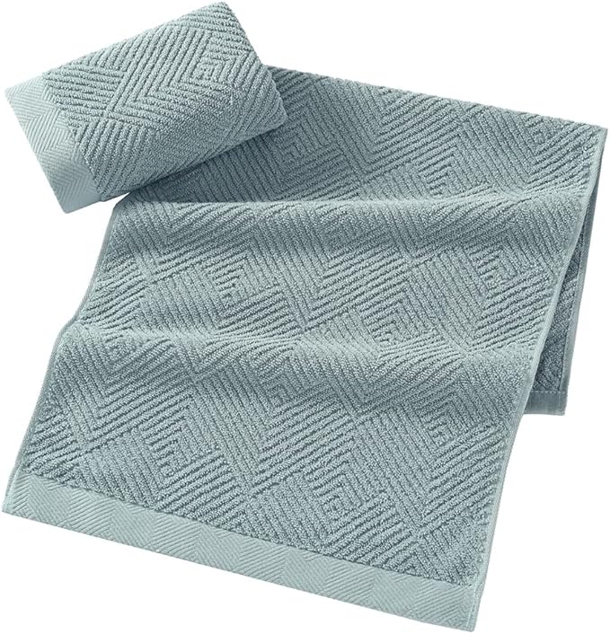 sense gnosis Sage Green Hand Towel Set of 2 Striped Weave 100% Cotton Super Soft Highly Absorbent Spring Decorative Hand Towels for Bathroom 13x 29 Inch