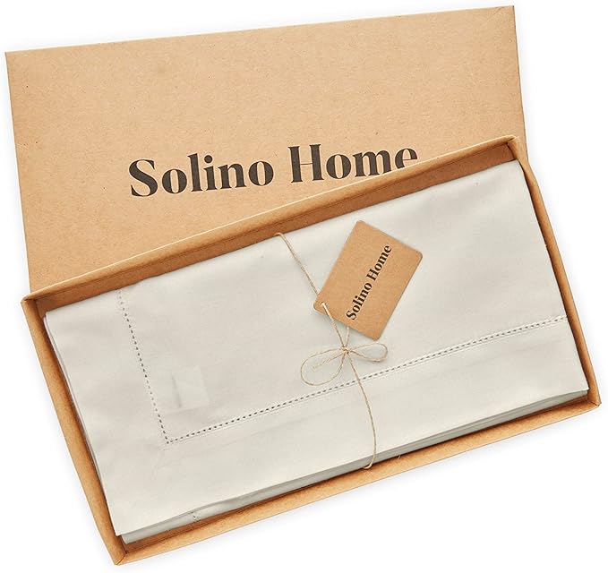 Solino Home Cotton Linen Tablecloth 52 x 52 Inch - Hemstitch Linen Square Tablecloth - Machine Washable Table Throw for New Year