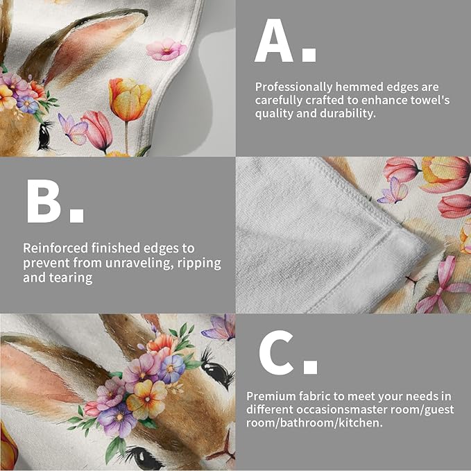 Imiss Rabbit Hand Towels 2 Pcs Spring Tulip Flowers Cute Bunny Holiday Decoration Guest Towel 14.4 x 28.3 Inch Easter Kitchen Dish Towel for Bathroom,Gym,Spa,Hotel Decor