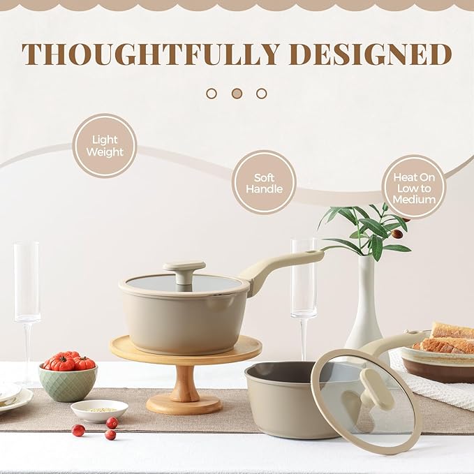 PRICUSIS Nonstick Pots and Pans Set, 9 Pieces Cookware, Omelete/Egg Skillet, Healthy Nonstick Frying Pan, PFOA Free, Induction Compatible, Honey Blush