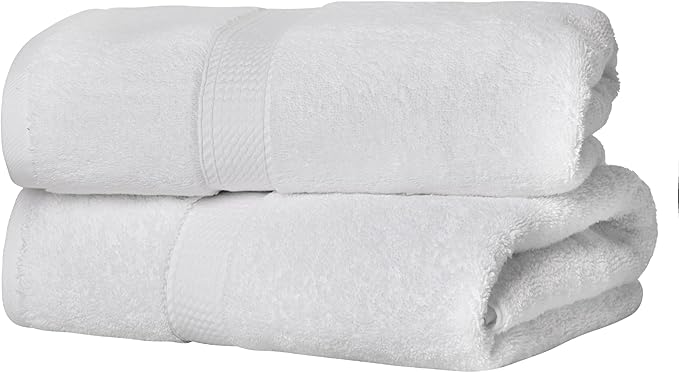 Superior Egyptian Cotton Pile Bath Towel Set of 2, Ultra Soft Luxury Towels, Thick Plush Essentials, Absorbent Heavyweight, Guest Bath, Hotel, Spa, Home Bathroom, Shower Basics, White