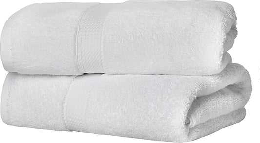 Superior Egyptian Cotton Pile Bath Towel Set of 2, Ultra Soft Luxury Towels, Thick Plush Essentials, Absorbent Heavyweight, Guest Bath, Hotel, Spa, Home Bathroom, Shower Basics, White