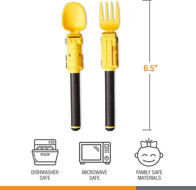 Dinneractive Utensil Set for Kids – Yellow Firefighter Themed Fork and Spoon for Toddlers and Young Children – 2-Piece Set