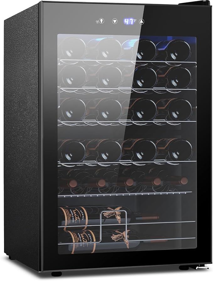 Wine Cooler Refrigerator 4.4Cu.ft, 37 Bottle Freestanding Cabinet Wine Cellars, Wine Fridge with Glass Door for Home Use, Protecting Your Reds and Whites