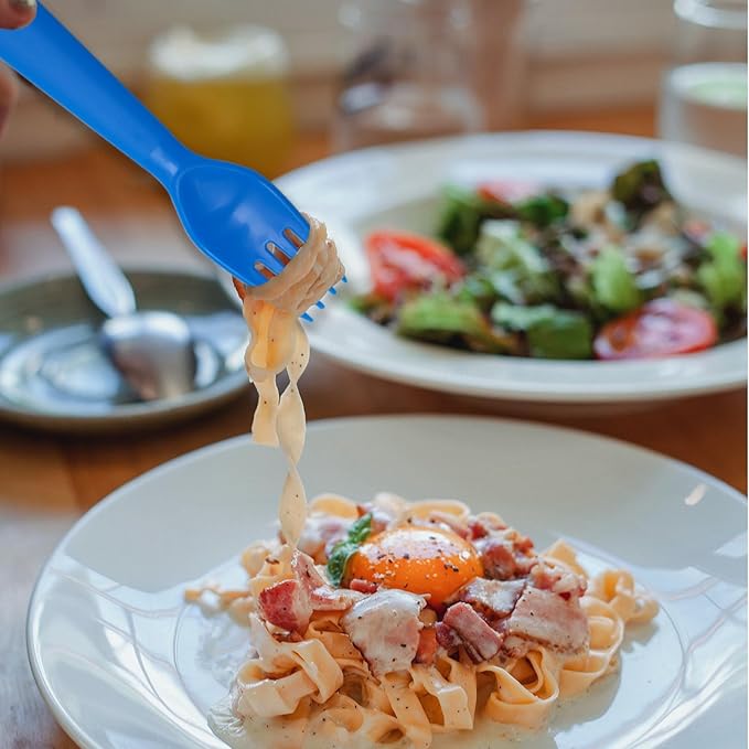 12 Pcs Kids Spoons and Forks Toddler Utensils Plastics Reusable Silverware Baby Cutlery Set Feeding Dinnerware Utensils BPA Free Microwave Dishwasher and Freezer Safe- Blue