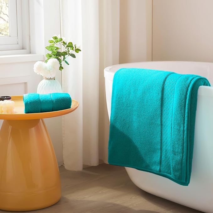 COZYART Turquoise Bath Towels Set 6 Piece, Luxury 100% Turkish Cotton 650GSM Hotel Quality, Soft, Absorbent,Towel Sets for Bathroom | 2 Bath Towels 2 Hand Towels 2 Washcloths