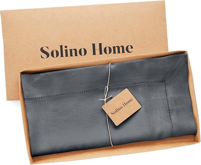 Solino Home Linen Tablecloth 52 x 52 Inch - 100% Pure Linen Charcoal Grey Square Tablecloth - Milan Hemstitch, Machine Washable Table Throw for Winter, New Year