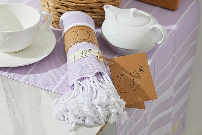 Hand Towels - Set of 2, 18" x 30" inches, Decorative Peshtemal Cotton Hand Towels for Kitchen, Bath, Guest, Face, Hair, Gym, Yoga, Dishcloth, Travel (Light Lilac)