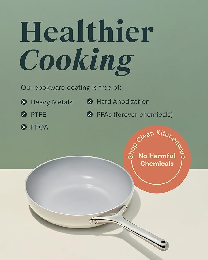 Caraway Nonstick Ceramic Frying Pan (2.7 qt, 10.5") - Non Toxic, PTFE & PFOA Free - Oven Safe & Compatible with All Stovetops (Gas, Electric & Induction) - Black