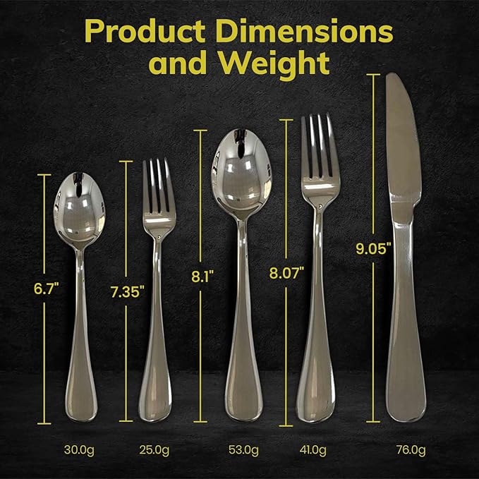 Aafeen 20 Piece Silverware Flatware Cutlery Set | 18/10 Stainless Steel Flatware Set For 4 | Heavy Duty, Durable, Rust Proof Mirror Polished, Elegant Tableware (1.17)