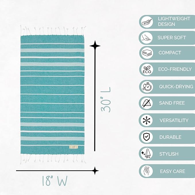 Hand Towels - Set of 2, 18" x 30" inches, Cotton Turkish Hand Towel Sets Clearance, Hand Face Towels, Decorative Peshtemal Turkish Hand Towels (Petrol)