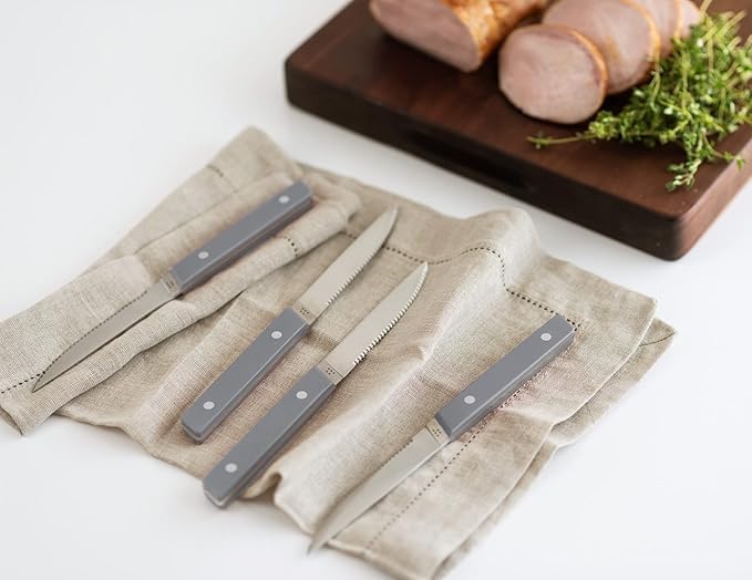 Misen Steak Knives Set of 4 - Precision Serrated Blades for Effortless Dining - German Stainless Steel - Superior Cuts with Four Steak Knives - Comfortable, Sleek Handles - Gray