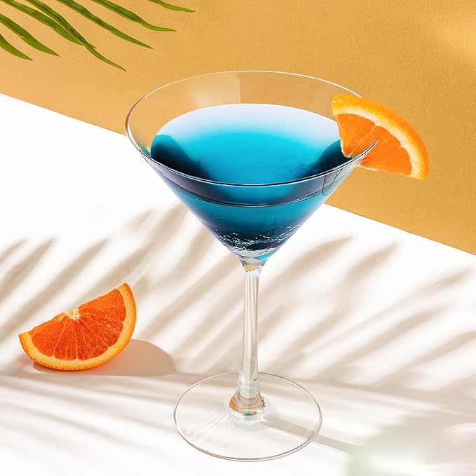 Joeyan Handmade Blue Crackle Martini Glasses,11 oz Crystal Cocktail Glassware,Drinking Glasses for Espresso Martini Cosmopolitan Manhattan Gimlet,Set of 2