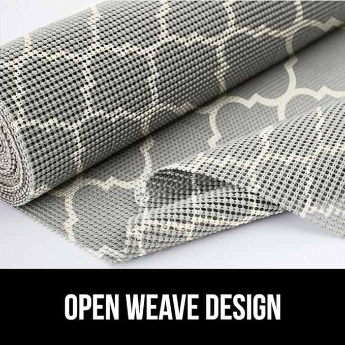 GORILLA GRIP powerGRIP Drawer Shelf and Cabinet Liner, Thick Strong Hold, Non-Adhesive Liners Protect Kitchen Cabinets and Cupboard, Bathroom Drawers, Easy Install, Breathable Mat, 12" x20', Gray