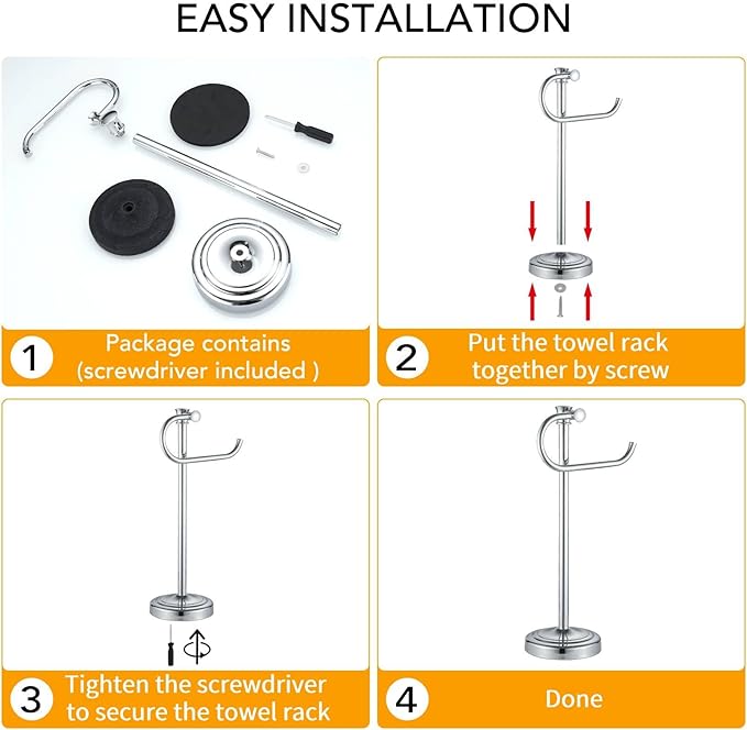 BESy 17 Inch Polished Chrome Stand Towel Bar Hanger Hand Towel Bar Bathroom Vanity Countertop Towel Holder Free Standing Stainless Steel Towel Ring Hardware Accessories Towel Rack