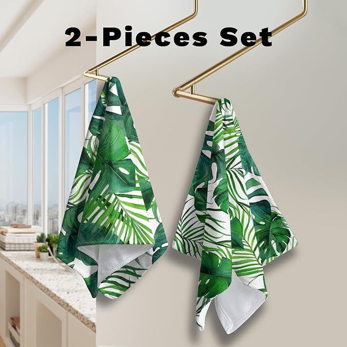 Summer Palm Tree Leaves Kitchen Towel Tropical Jungle Palm Hand Towel for Bathroom Green Leaf Dish Towel 14.4 X 28.3 in Soft Absorbent for Bathroom Kitchen Home Decor