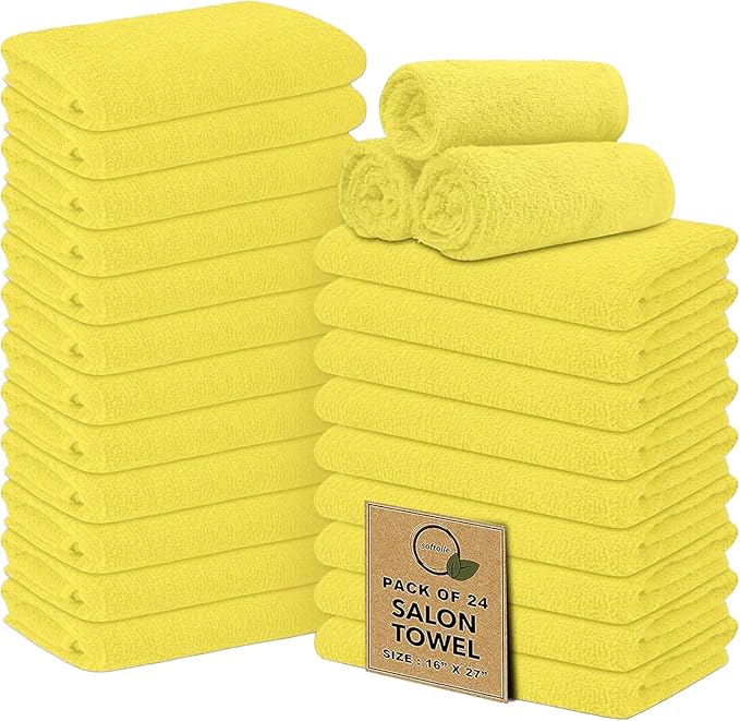 Softolle Salon Towels – Pack of 24 (16"x27") 100% Cotton Ring Spun – Ultra Soft, Highly Absorbent Hand Towels – Bulk for Spa, Gym & Salon (Yellow)