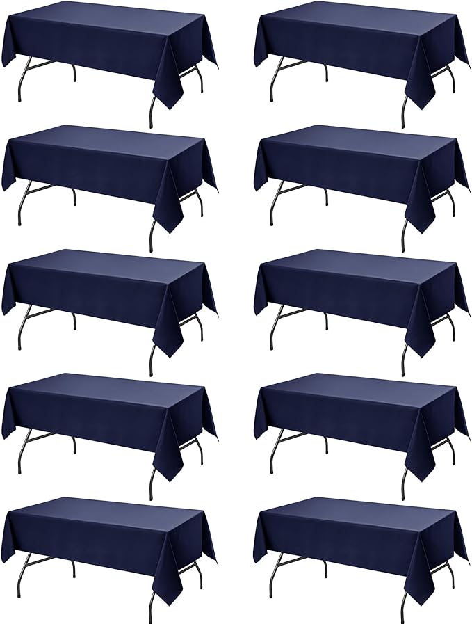 10-Pack Navy Blue Tablecloths for Rectangle Tables, 54 x 108 Inches, Stain-Resistant Polyester Fabric for 6 Foot Tables - Washable Table Covers for Weddings, Birthday Parties, Events