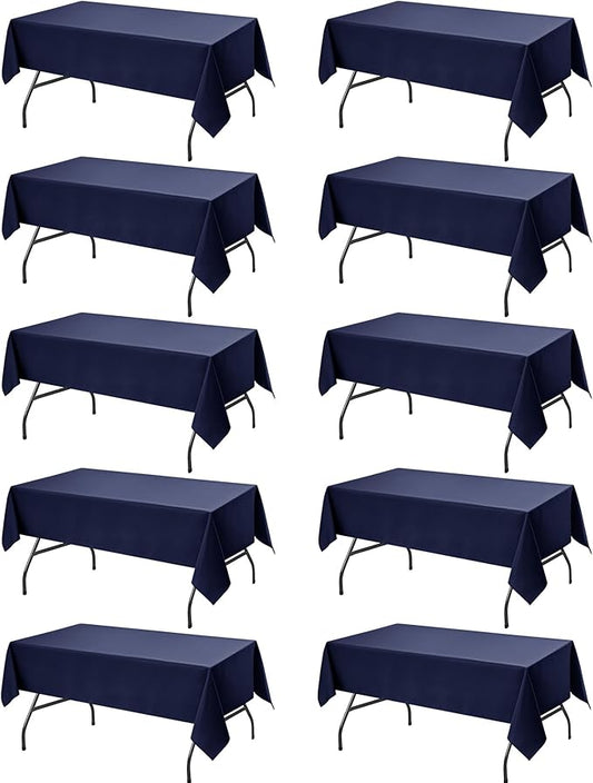 10-Pack Navy Blue Tablecloths for Rectangle Tables, 60 x 84 Inches, Stain-Resistant Polyester Fabric for 4 Foot Tables - Washable Table Covers for Weddings, Banquets, Birthday Parties, Events