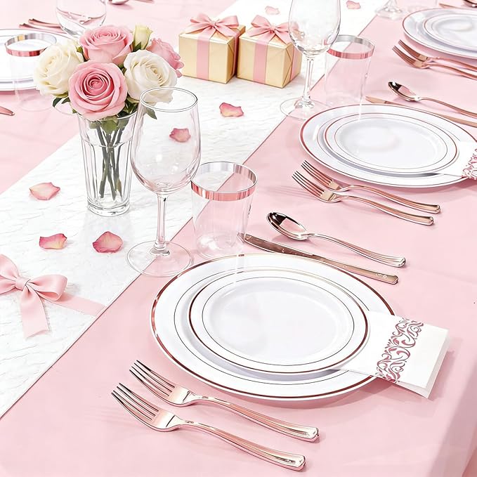 WDF160 Piece Rose Gold Disposable Cutlery Set - Heavyweight Plastic Silverware - Includes 80 Forks, 40 Spoons, 40 Knives - Rose Gold Silverware Perfect for Wedding, Party, Valentines Day