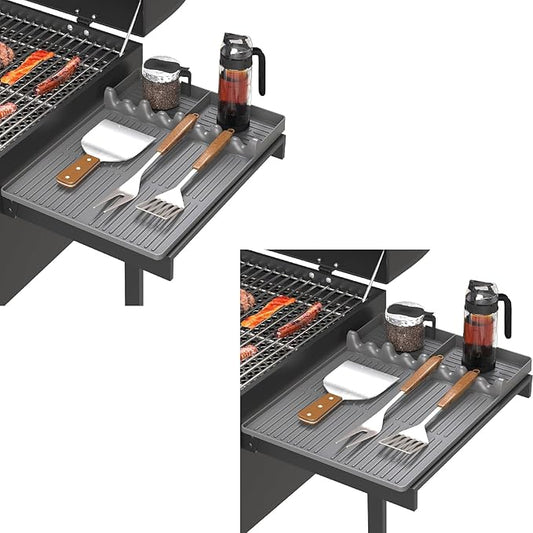 Silicone Griddle Tool Mat Compatible with Blackstone Weber - Flat Top Grill Pellet Smoker Side Shelf Spatula Mat with Drip Pad - Gifts for Men BBQ Grilling Accessories (Grey-2Pcs)