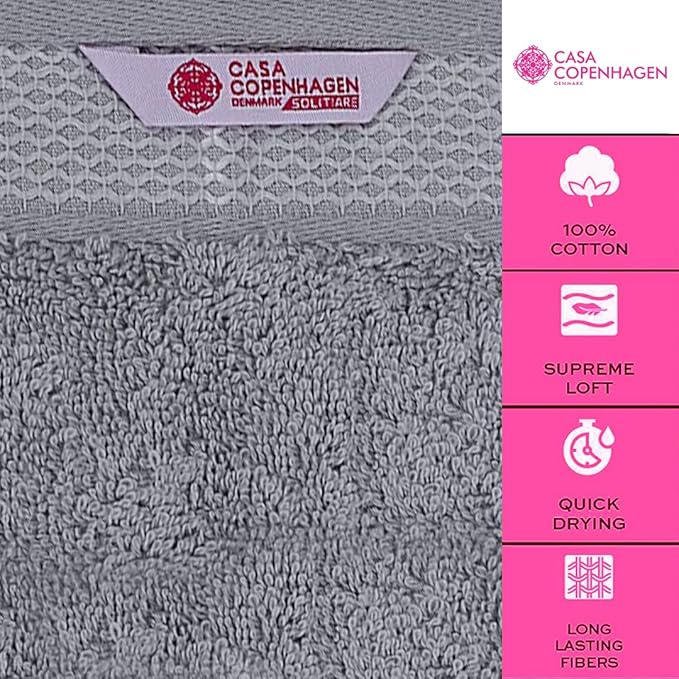 CASA COPENHAGEN Solitaire Mix 6 Pieces Towel Set- White + Grey Violet, 600 GSM 2Bath Towel 2Hand Towel 2Washcloth, Designed in Denmark Made of Soft Egyptian Cotton for Bathroom, Kitchen & Shower