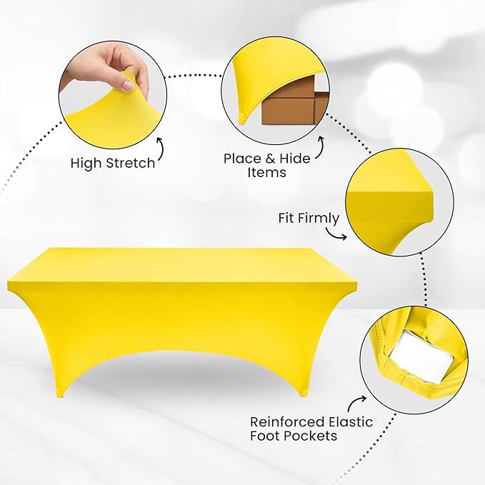 Utopia Kitchen 6FT Spandex Tablecloth [1 Pack, Yellow] 200 GSM Stretch, Fitted, Washable and Wrinkle Resistant Table Cloth Rectangle Cover for Trade Shows, Wedding, Parties [72Lx30Wx30H Inch]