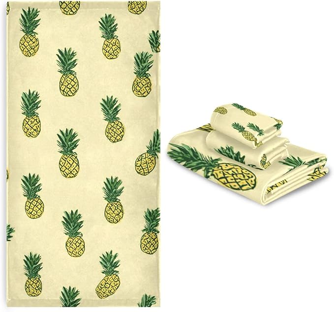 Light Yellow Pineapple01 Decorative Towels for Bathroom Bath Towel Sets Absorbent Microfiber Fancy Beach Towels Bathroom Towel Washcloth Sets