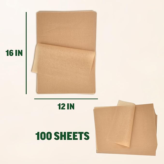 Zenlogy Parchment Paper Sheets 12x16 (100 sheets) for Baking - Unbleached Chlorine-free High Heat Non-Stick Pre-Cut Parchment Paper for Half Sheet Pans