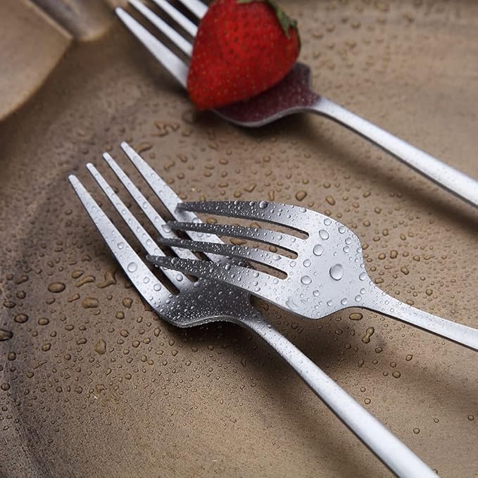 Matt Dinner Forks 6 Piece, Stainless Steel Dessert, Table, Salad Forks - Silverware Set for Home, Kitchen or Restaurant - Dishwasher Safe (Matt Silver-8.4 Inch)