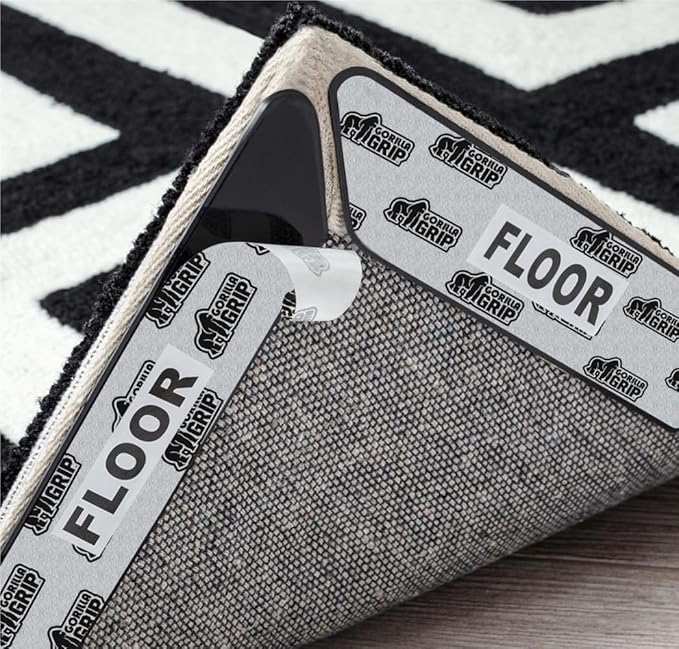 GORILLA GRIP 12 Pc Rug Gripper Pads Keep Area Rugs Corners from Curling, Reusable Double-Sided Stickers Holds Down Carpet in Place, Grips on Tile and Hardwood Floors Helps Prevent Sliding, Home Décor