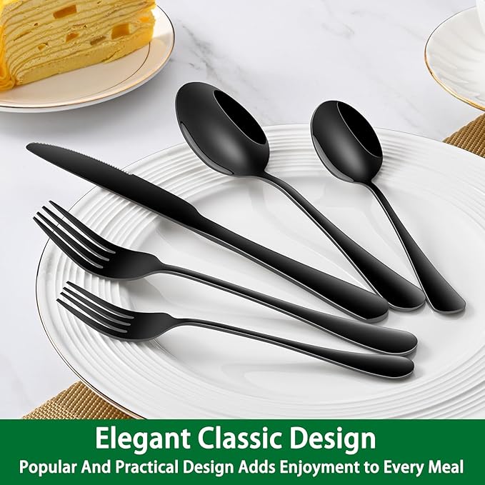 16-Piece 8 Inch Black Dinner Forks Set,Stainess Steel Table Forks,Durable Black Silverware Silverware Forks For Home,Restaurant