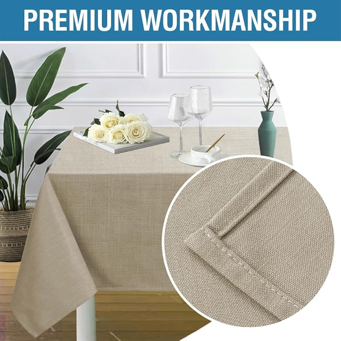 H.VERSAILTEX Linen Textured Table Cloths 54 x 54 Inch Premium Solid Tablecloth Spill-Proof Waterproof Table Cover for Dining Buffet Feature Extra Soft and Thick Fabric Wrinkle Free, Taupe