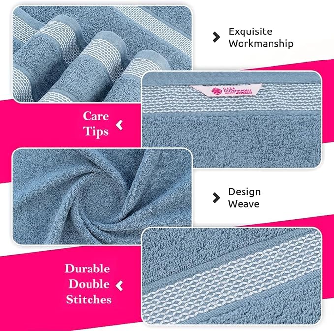 CASA COPENHAGEN Solitaire Mix 6 Pieces Towel Set- Grey Violet + Dusty Blue, 600 GSM 2Bath Towel 2Hand Towel 2Washcloth, Designed in Denmark Made of Soft Egyptian Cotton for Bathroom, Kitchen & Shower