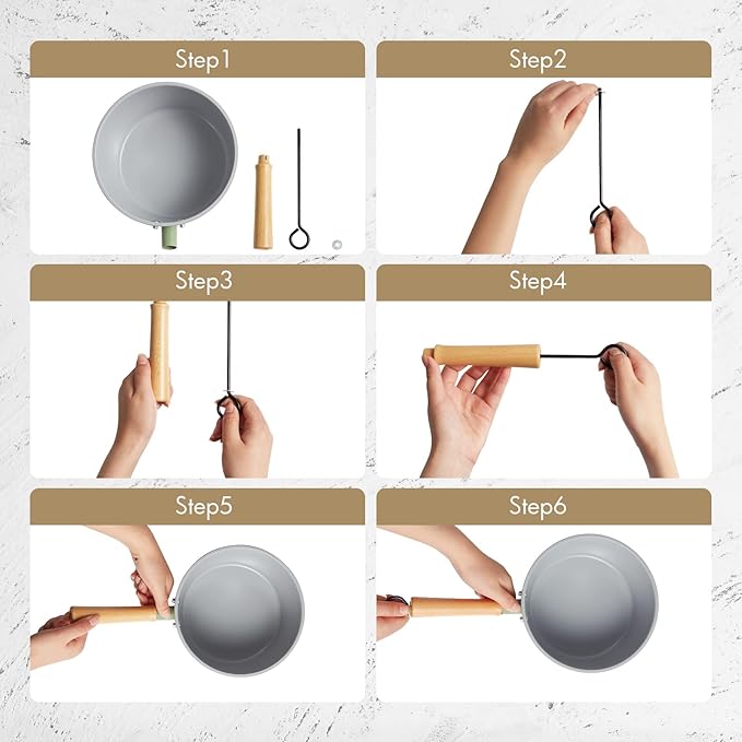 ROCKURWOK Ceramic Nonstick Sauce Pan with Lid, 1.5 Qt Small Pots for Cooking, Small Pot Wooden Handle for Cool Touch, Non Toxic & Pfas-Free Saucepan, Universal Base(Gas, Electric & Induction), White