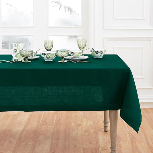 Solino Home Linen Tablecloth for Rectangle Tables 60 x 120 Inch - 100% Pure Linen Rainforest Green Table Cloth - Fete, Machine Washable Cloth Tablecloth for Holiday, Winter, New Year