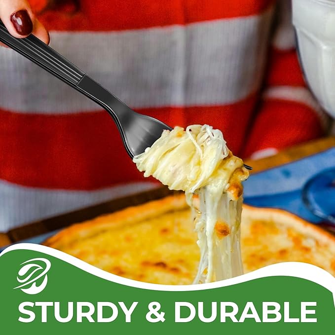 1000 Count Extra Heavy Duty Plastic Forks Black Disposable Forks Premium Bulk Plastic Forks Heavy Duty Plastic Silverware for Parties, Family Gatherings