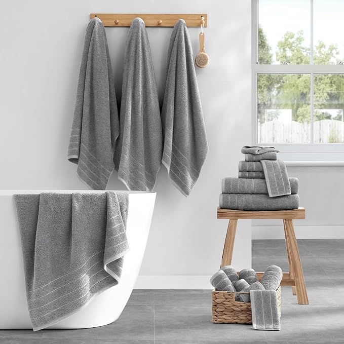 Casa Platino 100% Cotton 18 Piece Bath Towel Set - Ring Spun, Quick Dry, Super Soft & Highly Absorbent - 6 Bath, 6 Washcloths, 6 Bathroom Hand Towels - Hotel Quality Bathroom Towel Set - Ultimate Grey