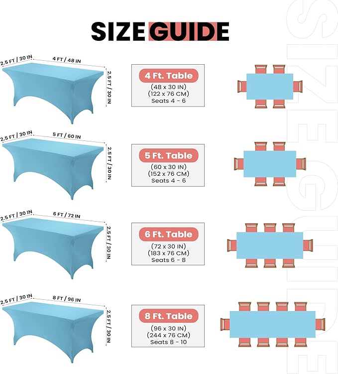 Utopia Kitchen 6FT Spandex Tablecloth [1 Pack, Blue Mist] 200 GSM Stretch, Fitted, Washable and Wrinkle Resistant Table Cloth Rectangle Cover for Trade Shows, Wedding, Parties [72Lx30Wx30H Inch]