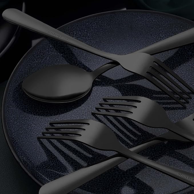 24 Pieces Dinner Forks Set (8 inch), Unokit Stainless Steel Dinner Forks Set of 24, Flatware Forks for Home, Kitchen or Restaurant - Mirror Polished, Dishwasher Safe - Black