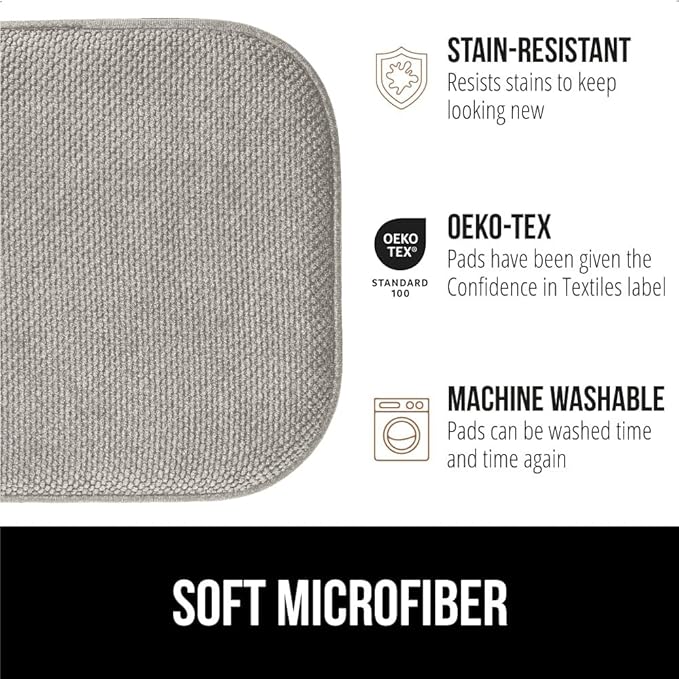 GORILLA GRIP Slip Resistant Chair Cushions, No Ties Required, Set of 6 Memory Foam Pads for Dining Room, Kitchen Table, Office, Rocking Chairs, Plush Seat Cover Cushion Pad, Home Decor, 16x16, Lt Gray