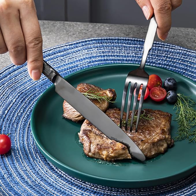 Black Silverware Set for 8 Modern Square Flatware Set Stainless Steel 32 Piece Cutlery Utensils Sets for Home Kitchen Restaurant Mirror Polished