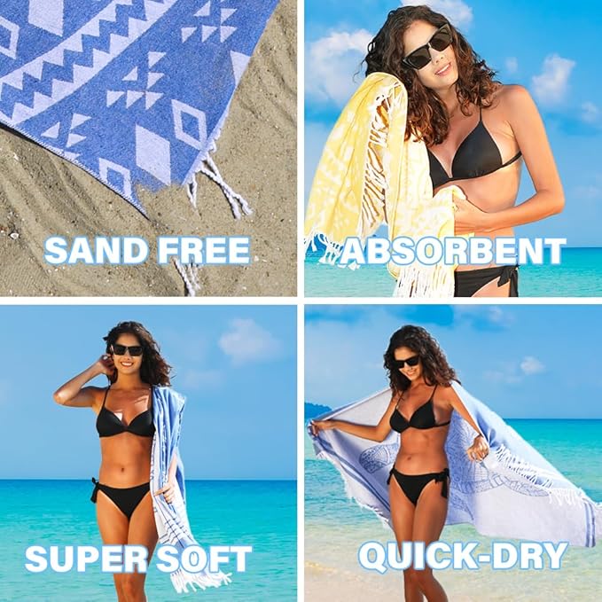 2 Pack Turkish Beach Towel Quick Dry Absorbent Cotton Lightweight Thin Bathroom Bath Pool Swim Towels Extra Large Oversized Sand Free Towel Beach Accessories Essentials Stuff Cloud Adults Gift